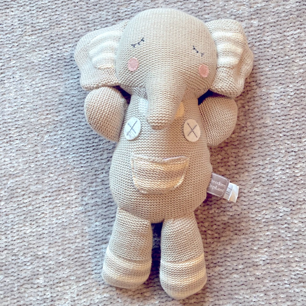 Theodore Elephant Knitted Rattle 14" Soft Stuffed Baby Toy‎ Living Textiles Grey